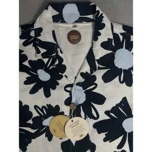 Common People Men's Medium Floral Shirt Navy Blue White Short Sleeve Button Up